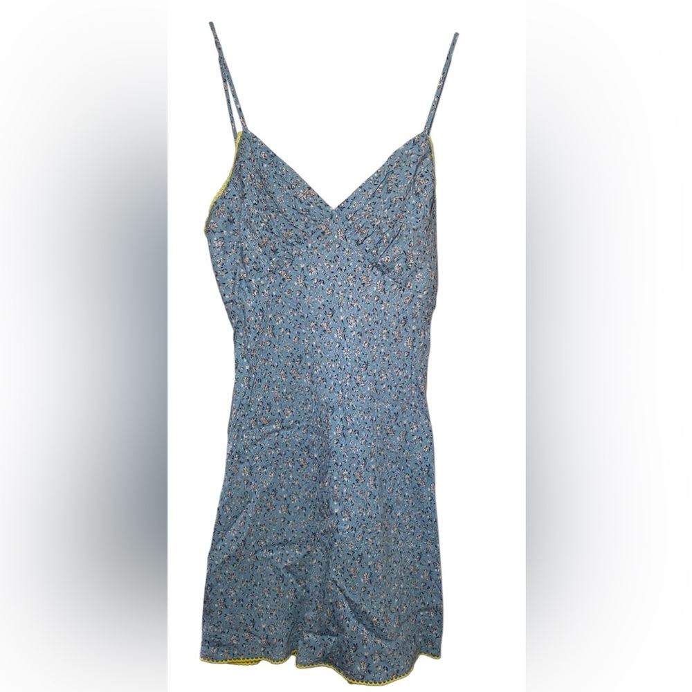 NWT Topshop mini jacquard slip dress in blue floral with yellow trim Size 12